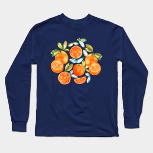 Oranges on Navy Long Sleeve T-Shirt